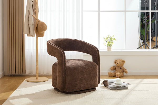 English Elm 065-chenille Barrel Swivel Chair Soft Upholstered Accent Seat for Living Room Reading Brown W527P370609