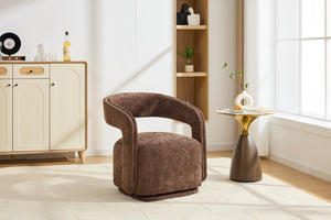 English Elm 065-chenille Barrel Swivel Chair Soft Upholstered Accent Seat for Living Room Reading Brown W527P370609