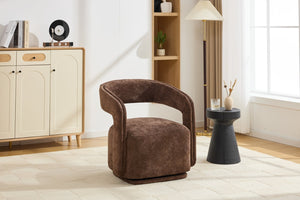 English Elm 065-chenille Barrel Swivel Chair Soft Upholstered Accent Seat for Living Room Reading Brown W527P370609