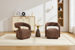 English Elm 065-chenille Barrel Swivel Chair Soft Upholstered Accent Seat for Living Room Reading Brown W527P370609