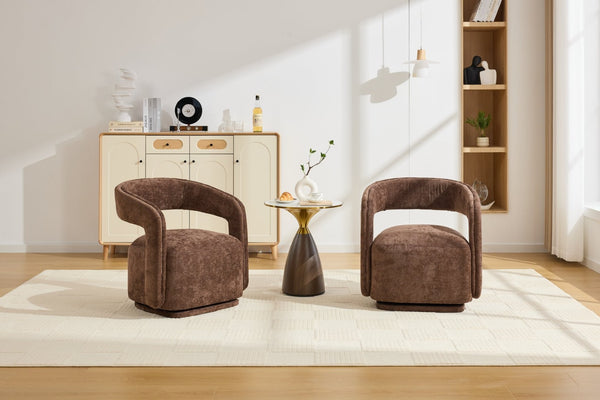 English Elm 065-chenille Barrel Swivel Chair Soft Upholstered Accent Seat for Living Room Reading Brown W527P370609