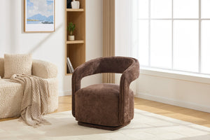 English Elm 065-chenille Barrel Swivel Chair Soft Upholstered Accent Seat for Living Room Reading Brown W527P370609