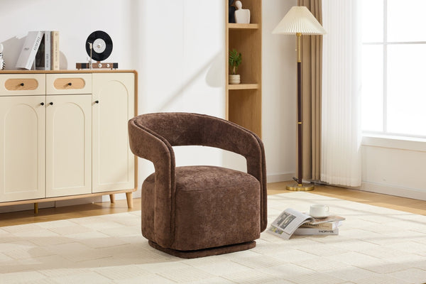 English Elm 065-chenille Barrel Swivel Chair Soft Upholstered Accent Seat for Living Room Reading Brown W527P370609