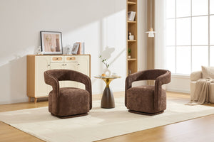 English Elm 065-chenille Barrel Swivel Chair Soft Upholstered Accent Seat for Living Room Reading Brown W527P370609