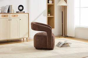 English Elm 065-chenille Barrel Swivel Chair Soft Upholstered Accent Seat for Living Room Reading Brown W527P370609