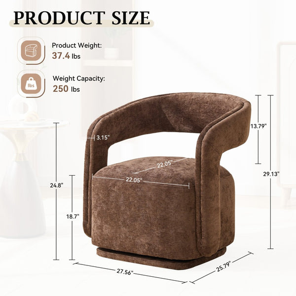 English Elm 065-chenille Barrel Swivel Chair Soft Upholstered Accent Seat for Living Room Reading Brown W527P370609