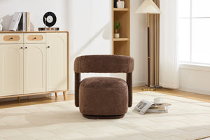 English Elm 065-chenille Barrel Swivel Chair Soft Upholstered Accent Seat for Living Room Reading Brown W527P370609