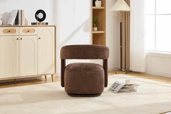 English Elm 065-chenille Barrel Swivel Chair Soft Upholstered Accent Seat for Living Room Reading Brown W527P370609