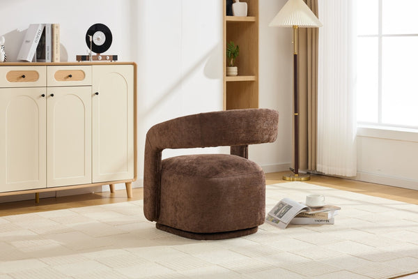English Elm 065-chenille Barrel Swivel Chair Soft Upholstered Accent Seat for Living Room Reading Brown W527P370609