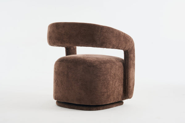 English Elm 065-chenille Barrel Swivel Chair Soft Upholstered Accent Seat for Living Room Reading Brown W527P370609