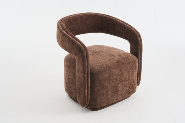 English Elm 065-chenille Barrel Swivel Chair Soft Upholstered Accent Seat for Living Room Reading Brown W527P370609