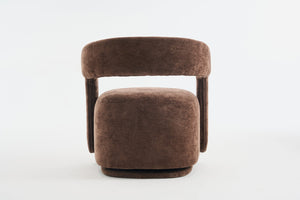 English Elm 065-chenille Barrel Swivel Chair Soft Upholstered Accent Seat for Living Room Reading Brown W527P370609