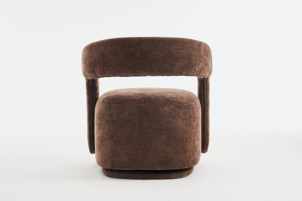 English Elm 065-chenille Barrel Swivel Chair Soft Upholstered Accent Seat for Living Room Reading Brown W527P370609