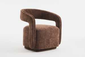 English Elm 065-chenille Barrel Swivel Chair Soft Upholstered Accent Seat for Living Room Reading Brown W527P370609