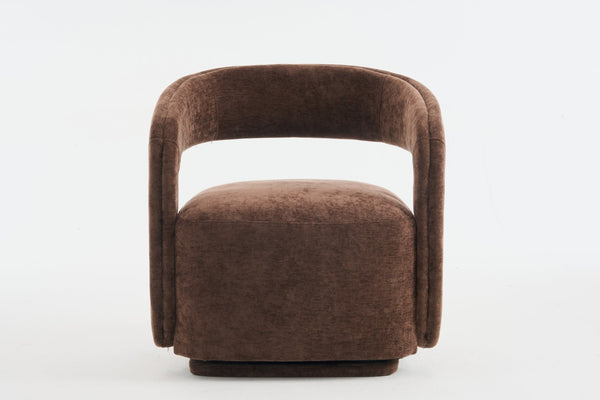 English Elm 065-chenille Barrel Swivel Chair Soft Upholstered Accent Seat for Living Room Reading Brown W527P370609