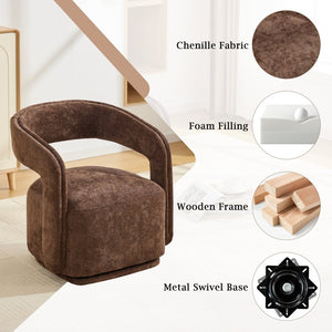 English Elm 065-chenille Barrel Swivel Chair Soft Upholstered Accent Seat for Living Room Reading Brown W527P370609