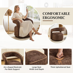 English Elm 065-chenille Barrel Swivel Chair Soft Upholstered Accent Seat for Living Room Reading Brown W527P370609