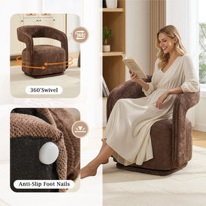 English Elm 065-chenille Barrel Swivel Chair Soft Upholstered Accent Seat for Living Room Reading Brown W527P370609
