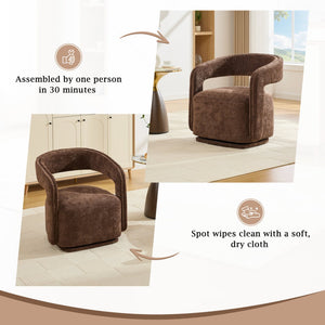 English Elm 065-chenille Barrel Swivel Chair Soft Upholstered Accent Seat for Living Room Reading Brown W527P370609