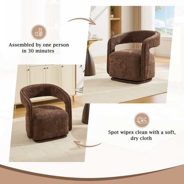 English Elm 065-chenille Barrel Swivel Chair Soft Upholstered Accent Seat for Living Room Reading Brown W527P370609