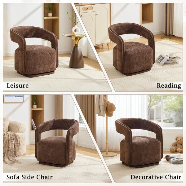 English Elm 065-chenille Barrel Swivel Chair Soft Upholstered Accent Seat for Living Room Reading Brown W527P370609