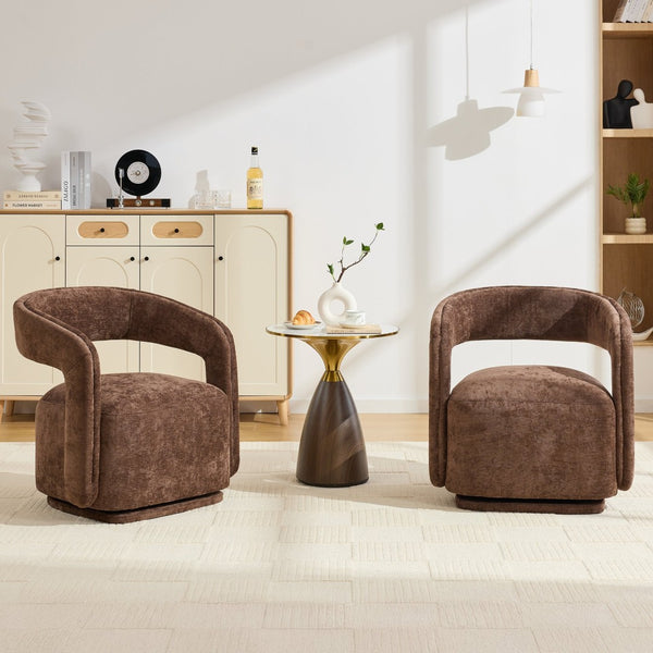 English Elm 065-chenille Barrel Swivel Chair Soft Upholstered Accent Seat for Living Room Reading Brown W527P370609
