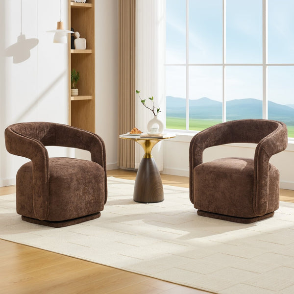 English Elm 065-chenille Barrel Swivel Chair Soft Upholstered Accent Seat for Living Room Reading Brown W527P370609