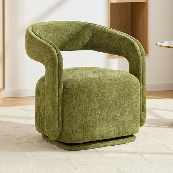 English Elm 065-chenille Barrel Swivel Chair Soft Upholstered Accent Seat for Living Room Reading Green W527P370610