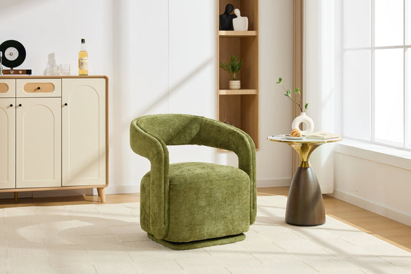 English Elm 065-chenille Barrel Swivel Chair Soft Upholstered Accent Seat for Living Room Reading Green W527P370610