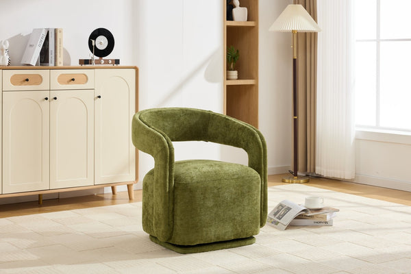 English Elm 065-chenille Barrel Swivel Chair Soft Upholstered Accent Seat for Living Room Reading Green W527P370610