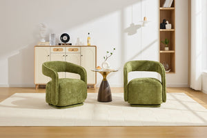 English Elm 065-chenille Barrel Swivel Chair Soft Upholstered Accent Seat for Living Room Reading Green W527P370610