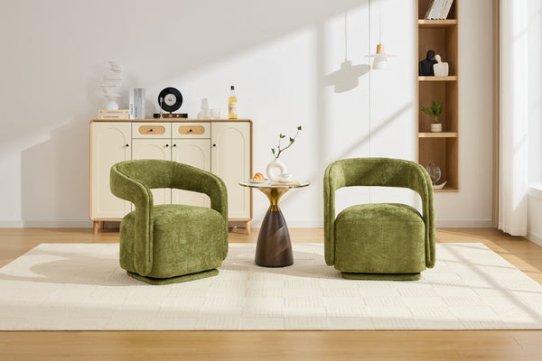 English Elm 065-chenille Barrel Swivel Chair Soft Upholstered Accent Seat for Living Room Reading Green W527P370610