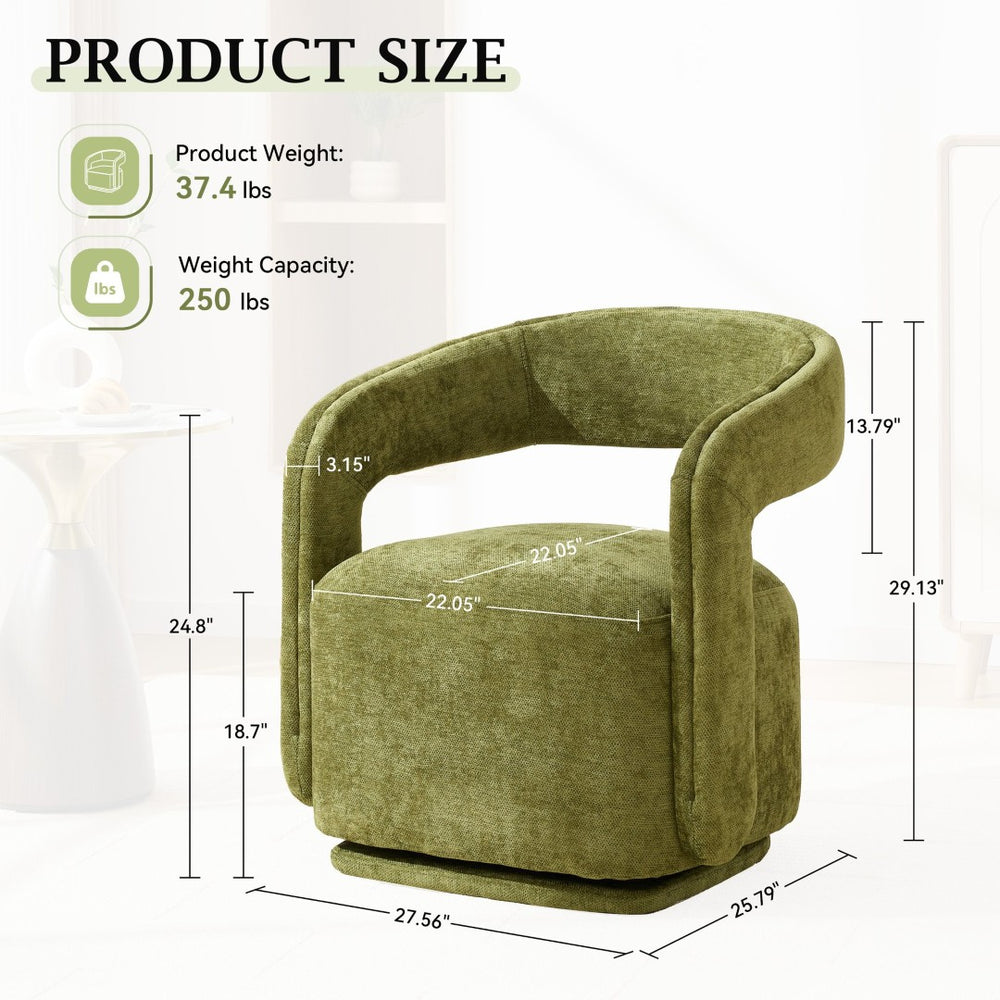 English Elm 065-chenille Barrel Swivel Chair Soft Upholstered Accent Seat for Living Room Reading Green W527P370610