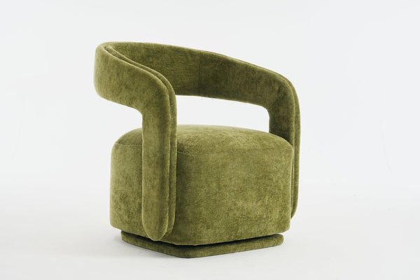 English Elm 065-chenille Barrel Swivel Chair Soft Upholstered Accent Seat for Living Room Reading Green W527P370610