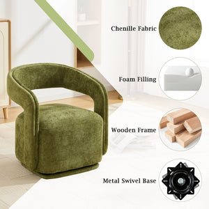 English Elm 065-chenille Barrel Swivel Chair Soft Upholstered Accent Seat for Living Room Reading Green W527P370610