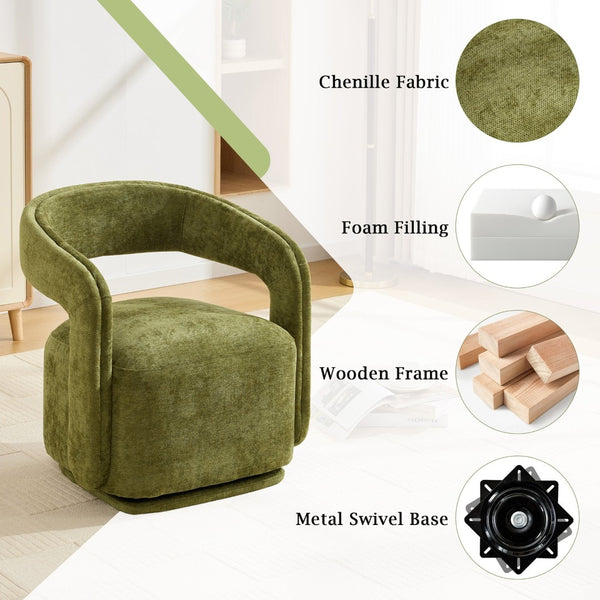 English Elm 065-chenille Barrel Swivel Chair Soft Upholstered Accent Seat for Living Room Reading Green W527P370610