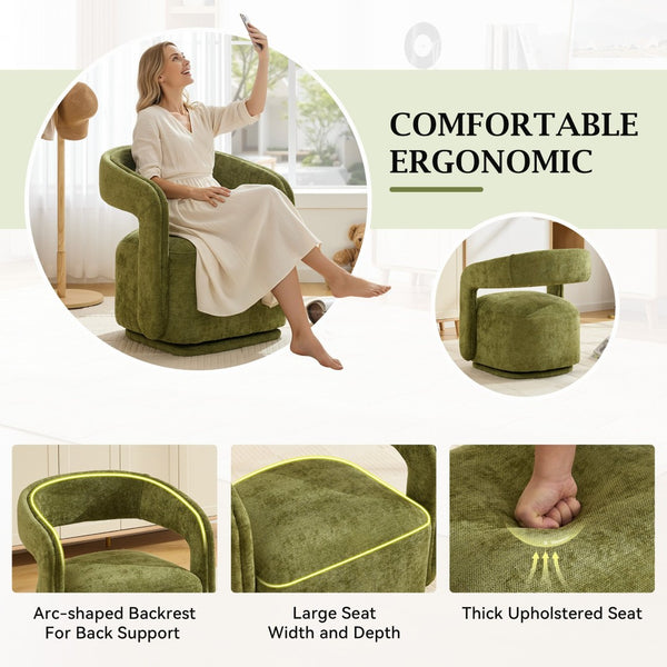English Elm 065-chenille Barrel Swivel Chair Soft Upholstered Accent Seat for Living Room Reading Green W527P370610