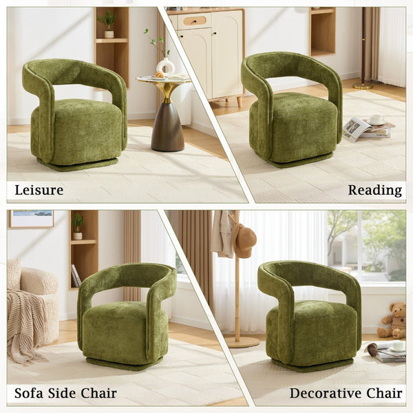 English Elm 065-chenille Barrel Swivel Chair Soft Upholstered Accent Seat for Living Room Reading Green W527P370610