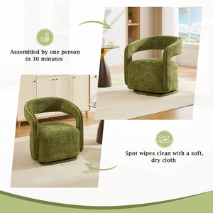English Elm 065-chenille Barrel Swivel Chair Soft Upholstered Accent Seat for Living Room Reading Green W527P370610