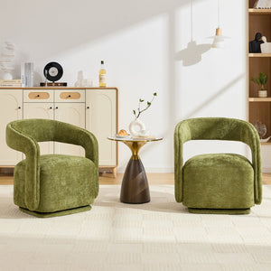 English Elm 065-chenille Barrel Swivel Chair Soft Upholstered Accent Seat for Living Room Reading Green W527P370610