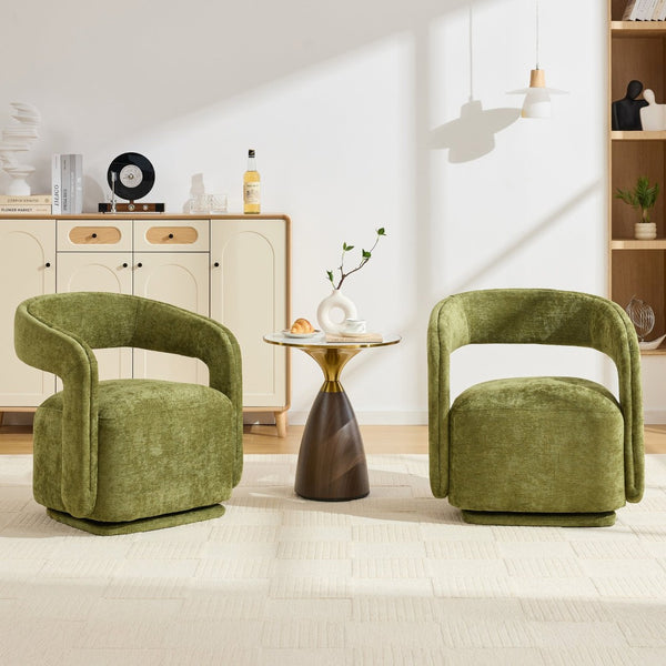 English Elm 065-chenille Barrel Swivel Chair Soft Upholstered Accent Seat for Living Room Reading Green W527P370610