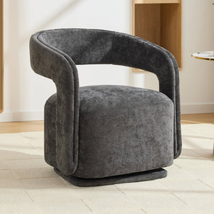 English Elm 065-chenille Barrel Swivel Chair Soft Upholstered Accent Seat for Living Room Reading Dark Gray W527P370612
