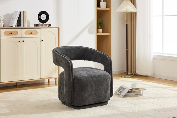 English Elm 065-chenille Barrel Swivel Chair Soft Upholstered Accent Seat for Living Room Reading Dark Gray W527P370612