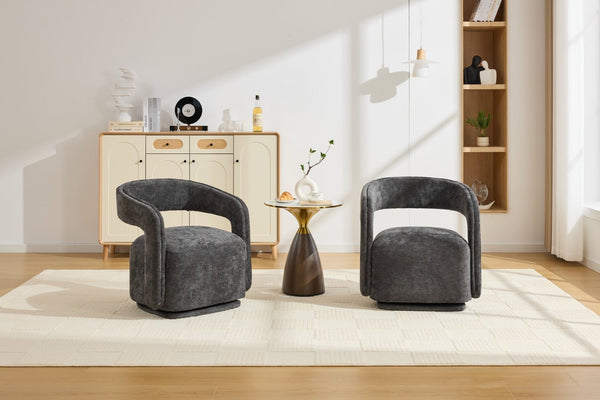 English Elm 065-chenille Barrel Swivel Chair Soft Upholstered Accent Seat for Living Room Reading Dark Gray W527P370612
