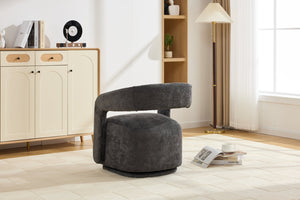English Elm 065-chenille Barrel Swivel Chair Soft Upholstered Accent Seat for Living Room Reading Dark Gray W527P370612