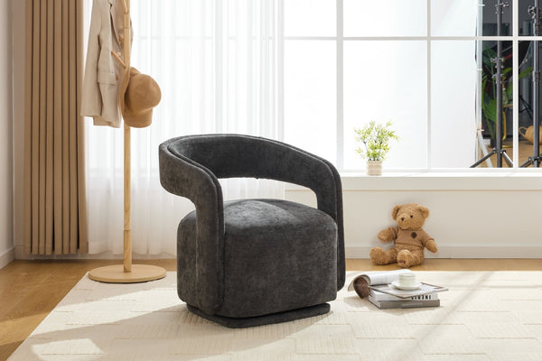 English Elm 065-chenille Barrel Swivel Chair Soft Upholstered Accent Seat for Living Room Reading Dark Gray W527P370612