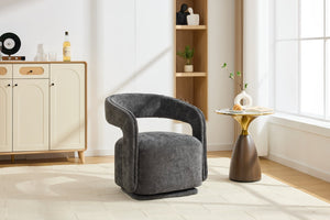 English Elm 065-chenille Barrel Swivel Chair Soft Upholstered Accent Seat for Living Room Reading Dark Gray W527P370612