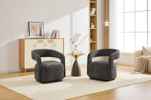 English Elm 065-chenille Barrel Swivel Chair Soft Upholstered Accent Seat for Living Room Reading Dark Gray W527P370612