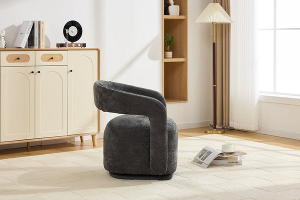 English Elm 065-chenille Barrel Swivel Chair Soft Upholstered Accent Seat for Living Room Reading Dark Gray W527P370612