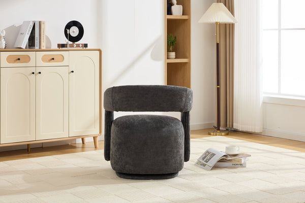 English Elm 065-chenille Barrel Swivel Chair Soft Upholstered Accent Seat for Living Room Reading Dark Gray W527P370612